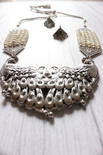 Load image into Gallery viewer, Statement Peacock Pendant Stringed White Beads Necklace Set
