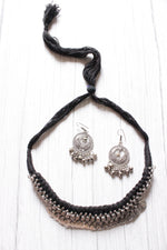 Load image into Gallery viewer, Braided Black Threads Stamped Metal Charms Choker Necklace Set
