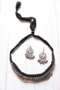Braided Black Threads Stamped Metal Charms Choker Necklace Set