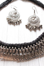 Load image into Gallery viewer, Braided Black Threads Stamped Metal Charms Choker Necklace Set

