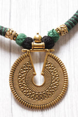 Antique Gold Finish Green Braided Threads Necklace