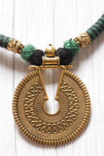 Load image into Gallery viewer, Antique Gold Finish Green Braided Threads Necklace
