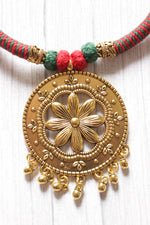 Load image into Gallery viewer, Antique Gold Finish Flower Motifs Braided Threads Choker Necklace
