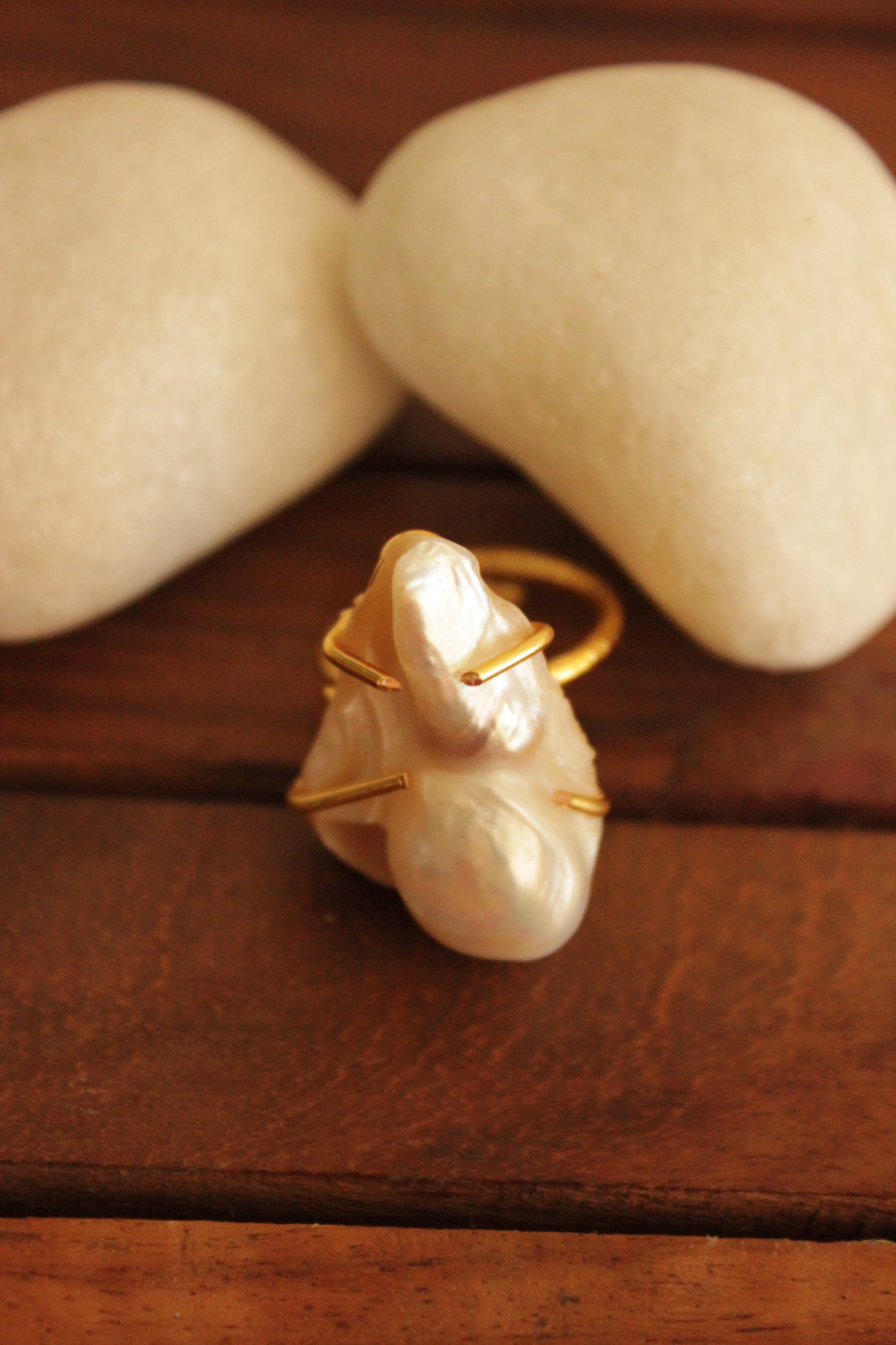 Baroque Pearl Natural Gemstone Gold Finish Adjustable Finger Ring