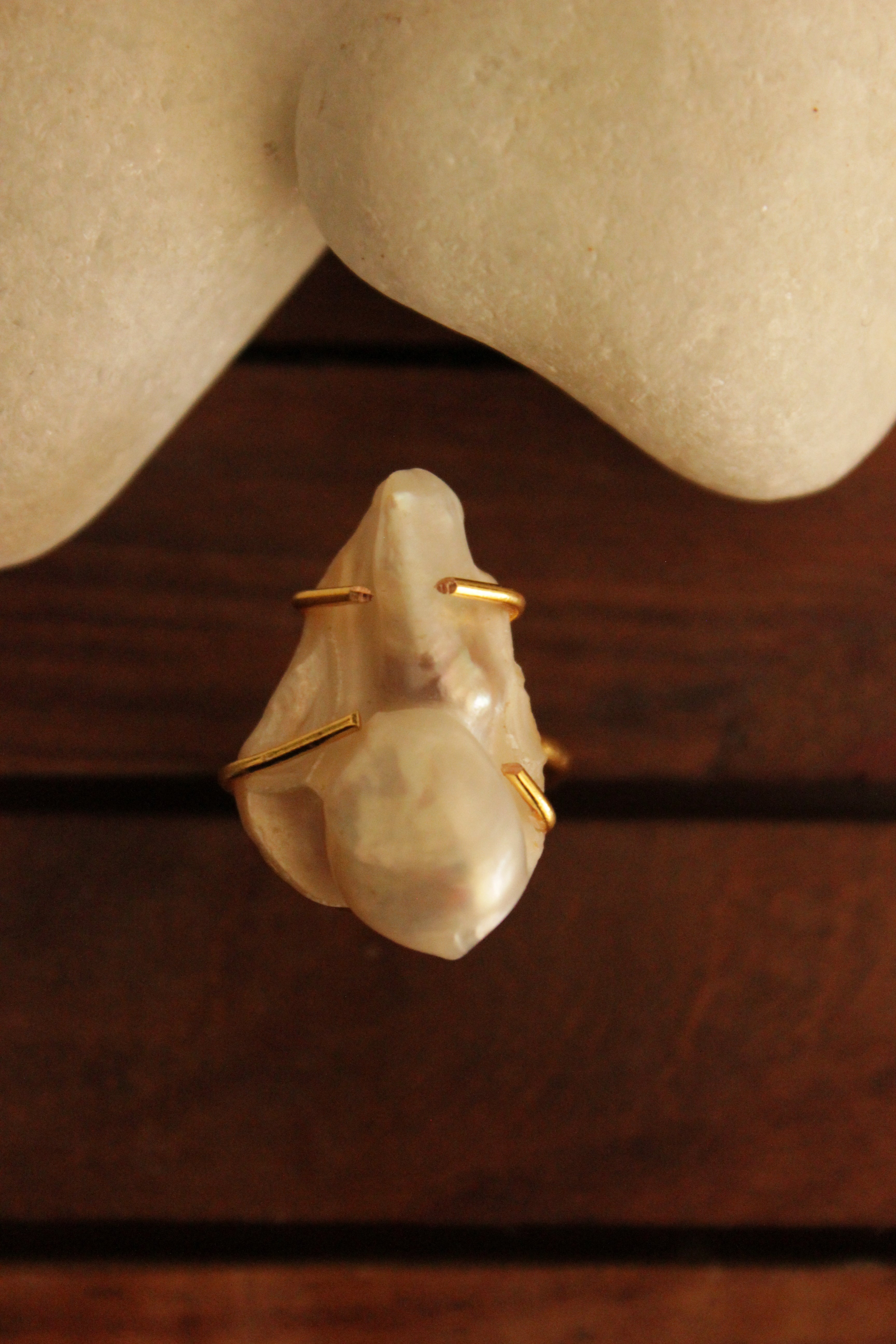 Baroque Pearl Natural Gemstone Gold Finish Adjustable Finger Ring