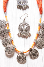 Load image into Gallery viewer, Orange Braided Threads Round Metal Charms Choker Necklace Set
