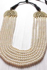 Multi-Layer Stringed Pearls Antique Gold Finish Necklace