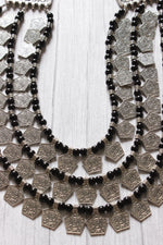 Load image into Gallery viewer, 3 Layer Stringed Glass Beads and Stamped Metal Charms Necklace
