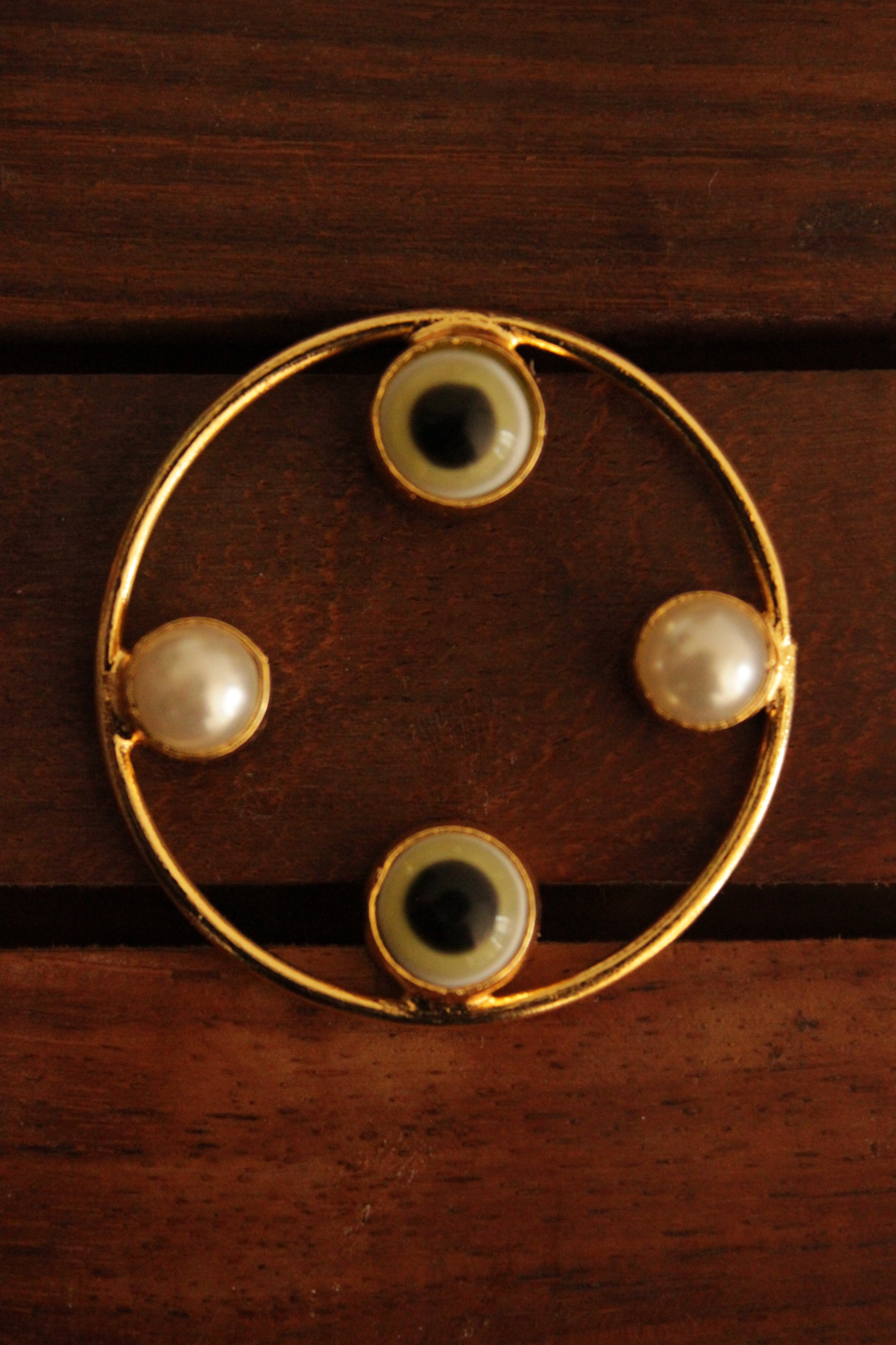Lemon Yellow Evil Eye and Pearl Embedded Gold Finish Hoop Earrings