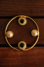 Load image into Gallery viewer, Lemon Yellow Evil Eye and Pearl Embedded Gold Finish Hoop Earrings
