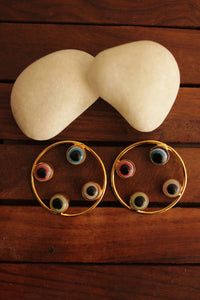 Multi-Color Evil Eye Embedded Gold Finish Hoop Earrings