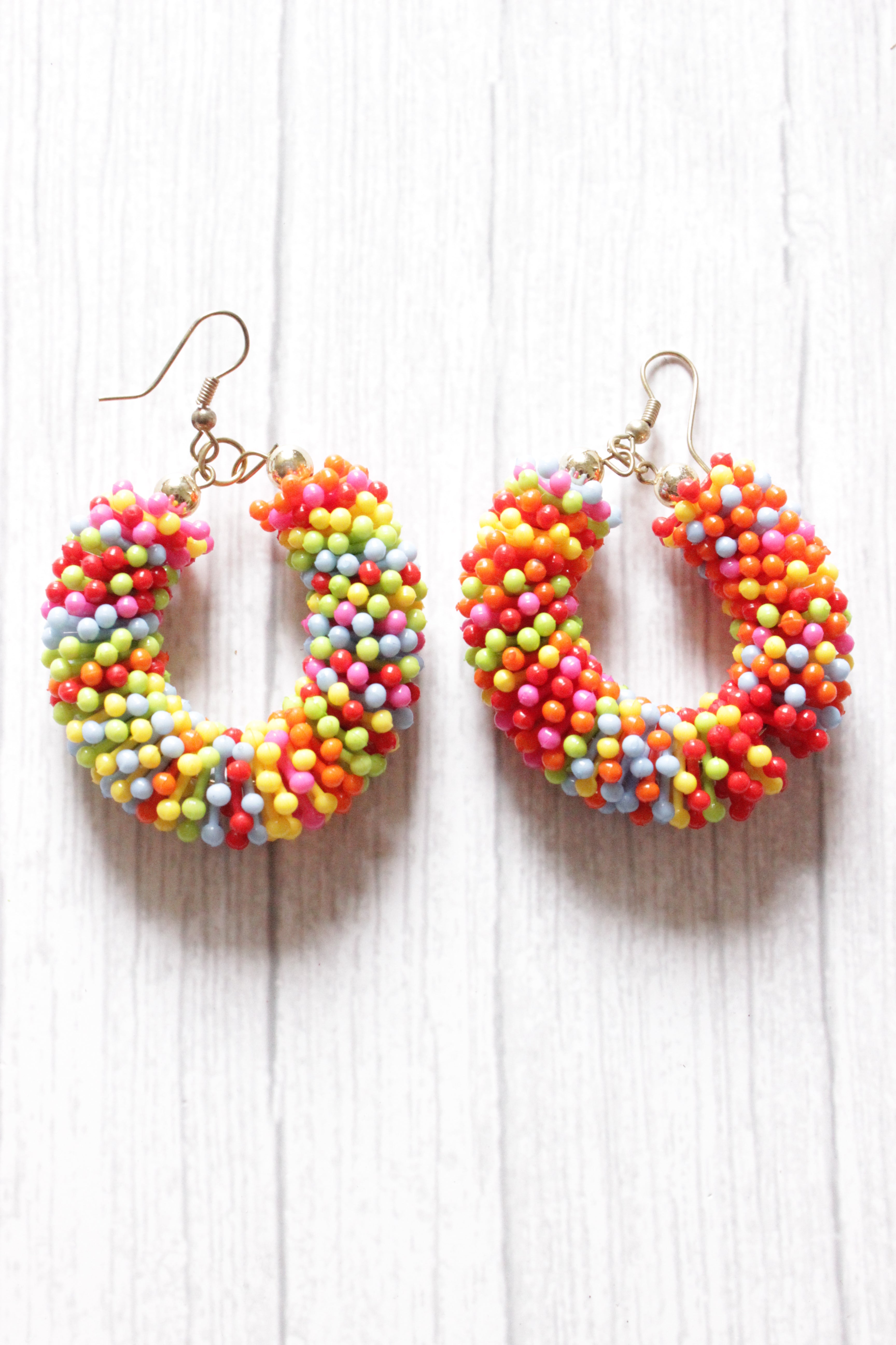 Multi-Color Beaded Hoop Earrings
