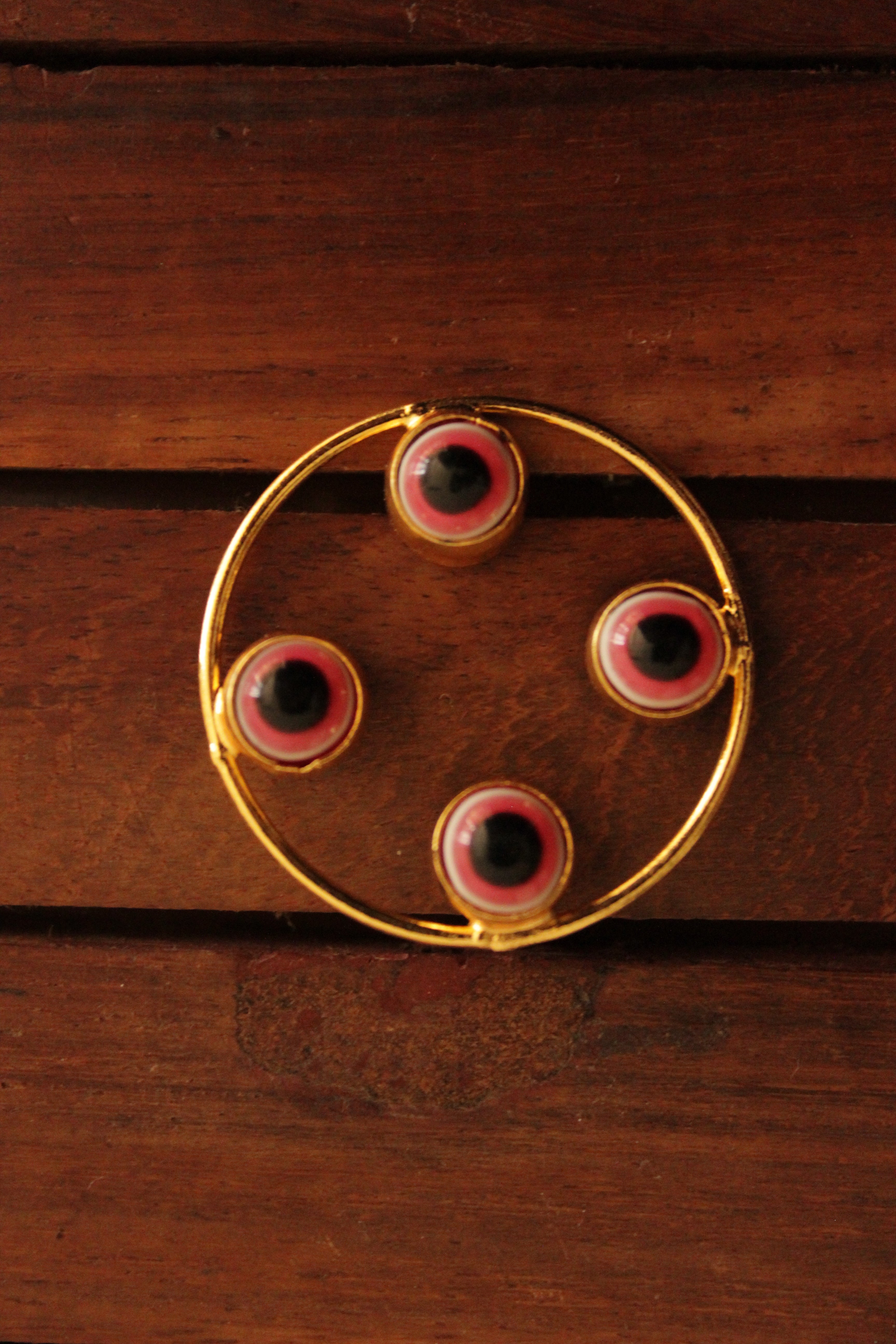 Red Evil Eye Embedded Gold Finish Hoop Earrings