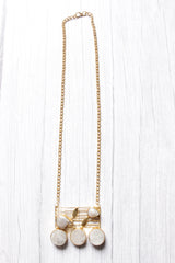 Baroque Rainbow Moonstone Gemstone Embedded Gold Vermil Wedding Bar Necklace