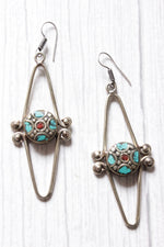 Load image into Gallery viewer, Turquoise Red Coral Silver Finish Tibetan Dangler Earrings
