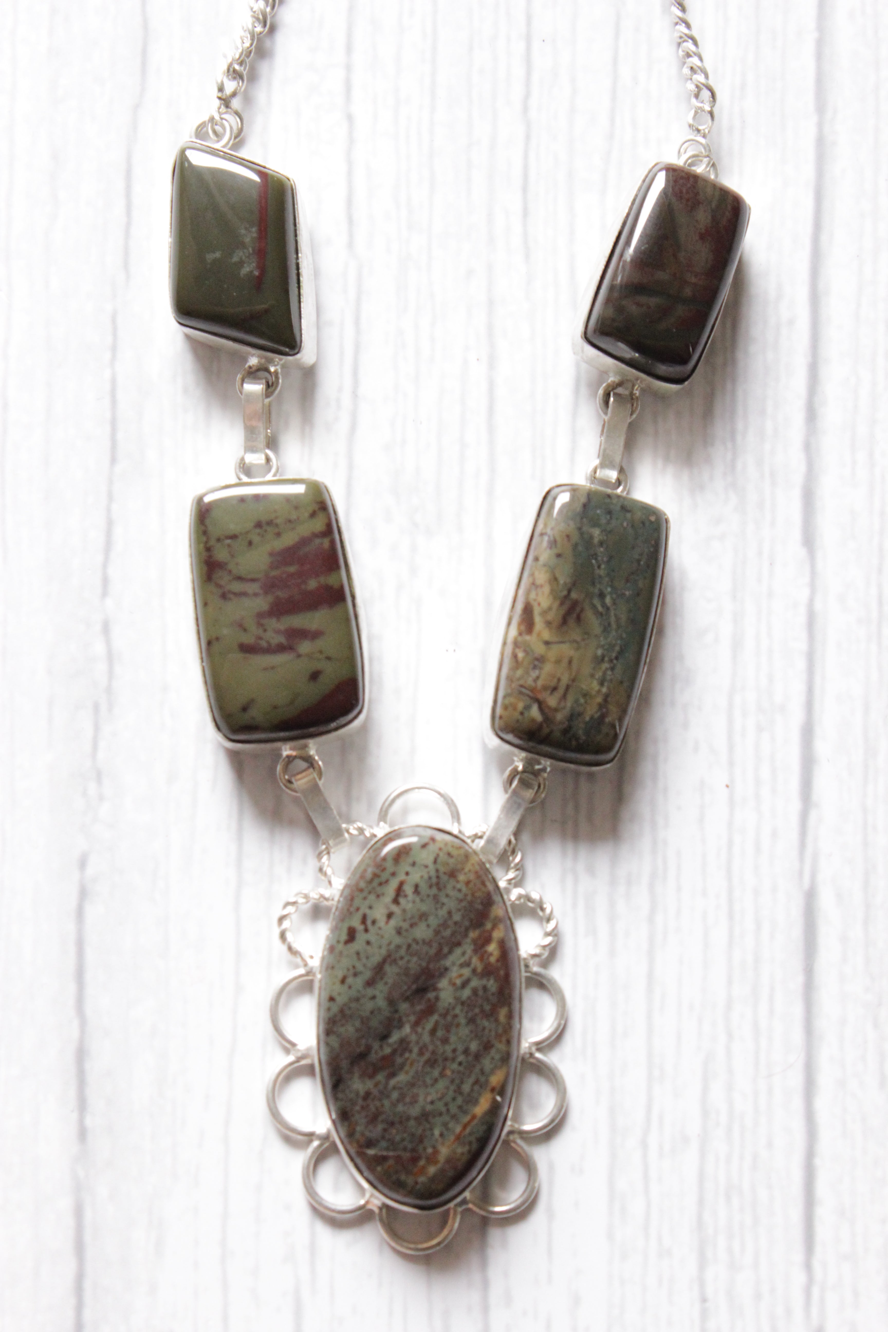 Handcrafted Blood Jasper Natural Gemstone Embedded Necklace