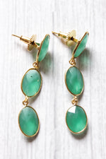 Load image into Gallery viewer, Green Onyx Gemstone Embedded 3 Layer Gold Plated Fashion Earrings
