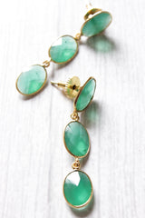 Green Onyx Gemstone Embedded 3 Layer Gold Plated Fashion Earrings