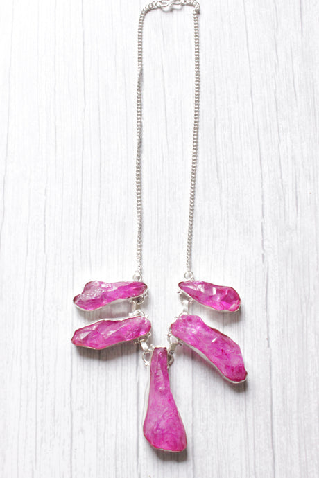 Pink Rock Quartz Natural Gemstone Embedded Silver Plated Necklace