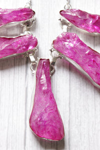 Pink Rock Quartz Natural Gemstone Embedded Silver Plated Necklace