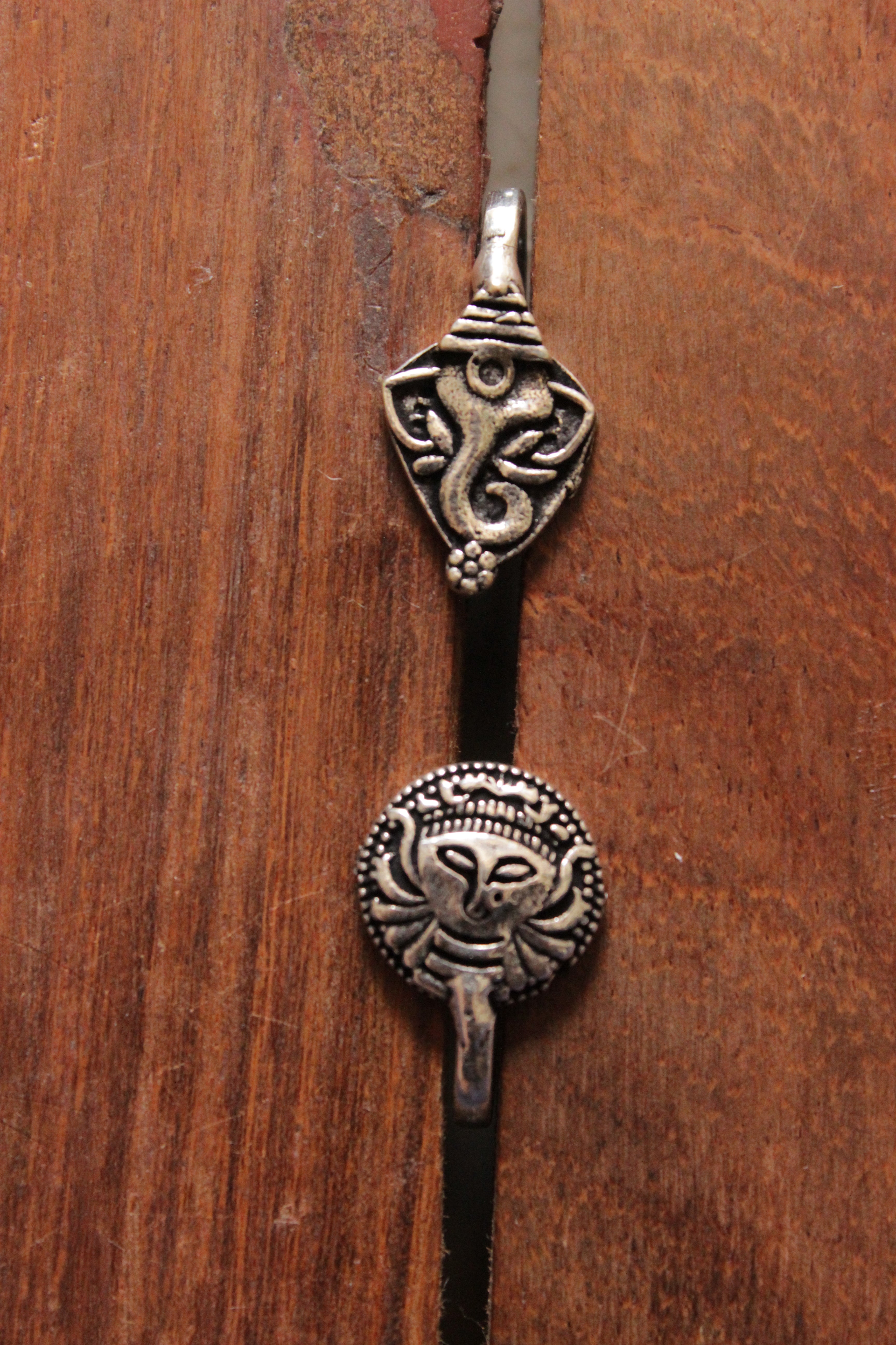 Set of 2 Religious Motifs Oxidised FInish Brass Clip-On Nosepins