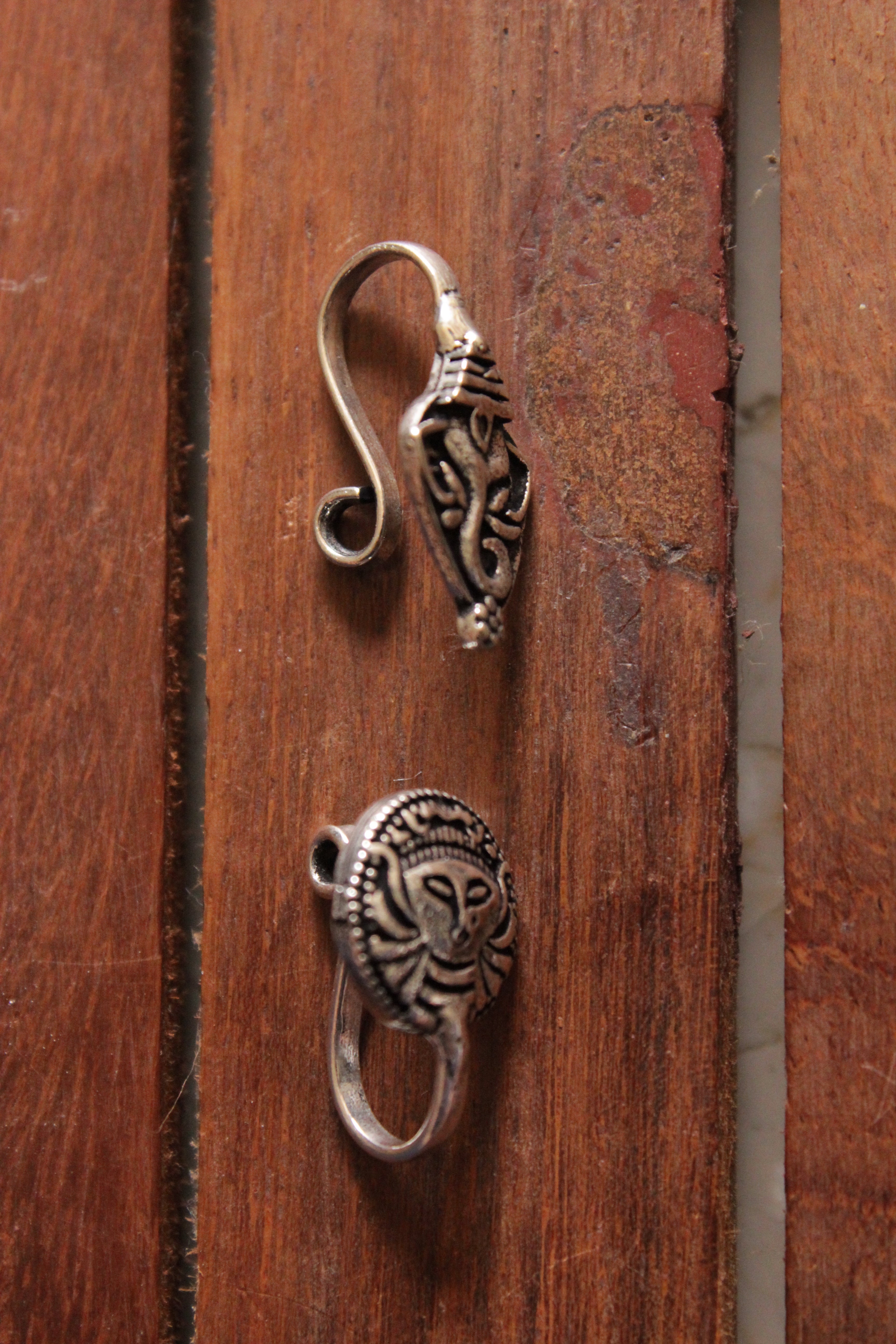 Set of 2 Religious Motifs Oxidised FInish Brass Clip-On Nosepins