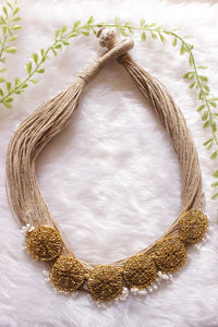 Multiple Jute Strings Hand Braided Necklace with Gold Finish Metal Charms