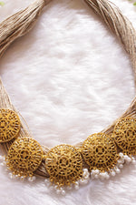 Load image into Gallery viewer, Multiple Jute Strings Hand Braided Necklace with Gold Finish Metal Charms
