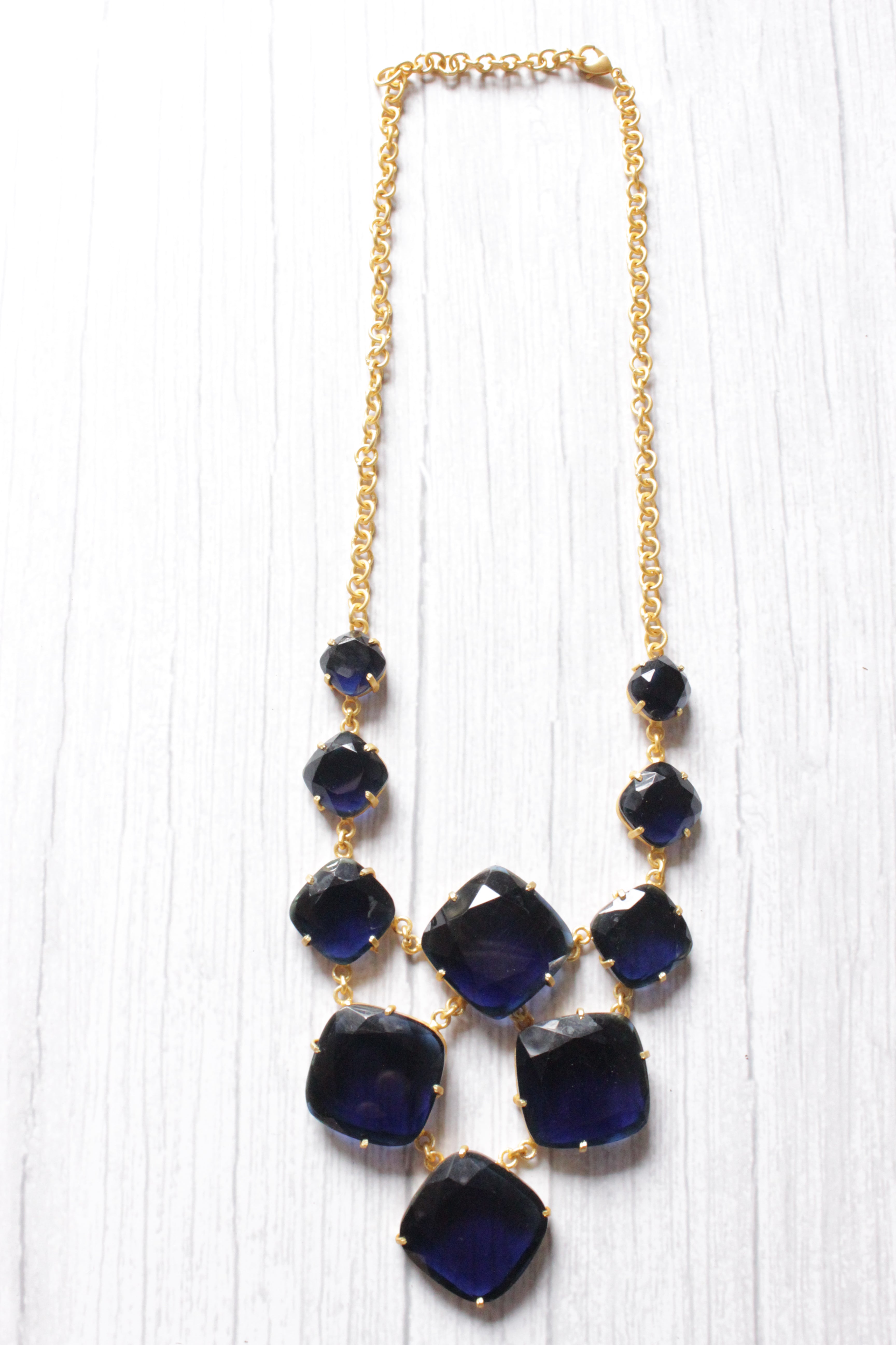 Faceted Tanzanite Gemstone Embedded Gold Plated Handmade Necklace