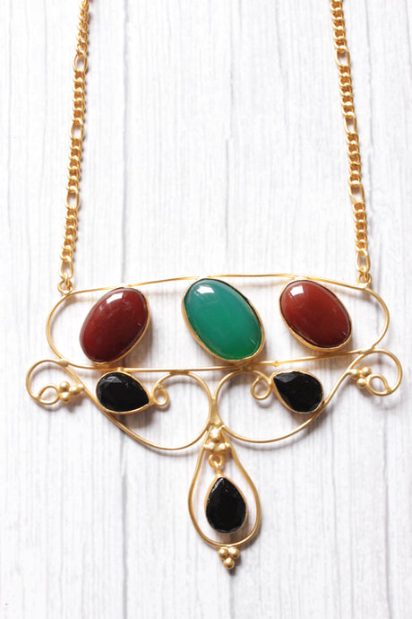 Green Onyx and Red Onyx Natural Gemstone Embedded Gold Plated Necklace