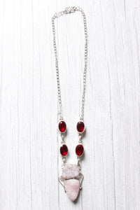 Crystal Druzy and Garnet Druzy Natural Gemstone Embedded Silver Plated Necklace