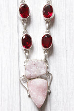 Load image into Gallery viewer, Crystal Druzy and Garnet Druzy Natural Gemstone Embedded Silver Plated Necklace
