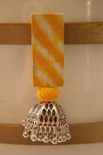 Load image into Gallery viewer, Sun Yellow Khadi Fabric Handcrafted Jhumka Dangler Earrings
