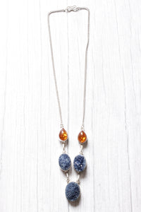 Titanium Druzy Amber Natural Gemstone Embedded Silver Plated Necklace