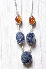 Load image into Gallery viewer, Titanium Druzy Amber Natural Gemstone Embedded Silver Plated Necklace

