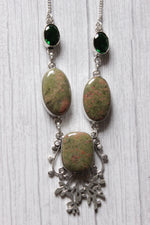 Load image into Gallery viewer, Unakite Chrome Diopside Quartz Natural Gemstone Embedded Silver Plated Necklace
