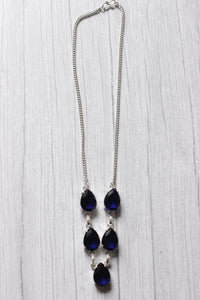 Tear Drop Prong Set Tanzanite Quartz Natural Gemstone Embedded Silver Plated Necklace