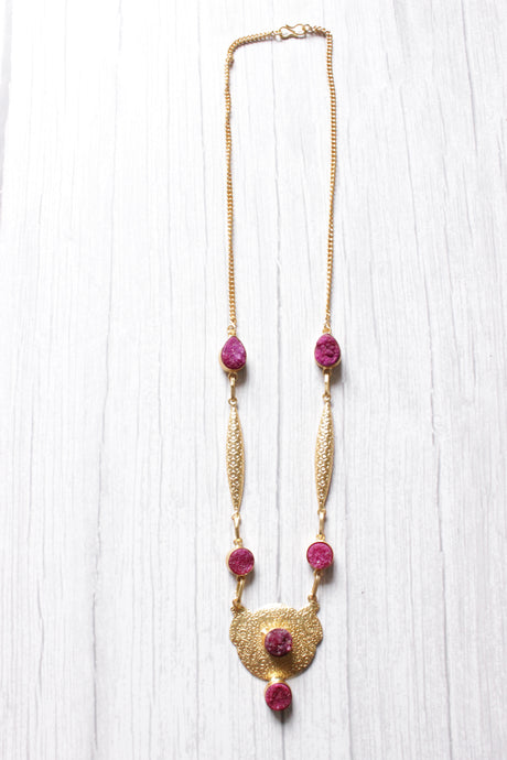 Pink Sugar Druzy Natural Gemstone Embedded Gold Plated FashionNecklace