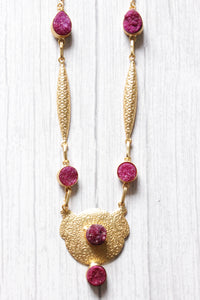 Pink Sugar Druzy Natural Gemstone Embedded Gold Plated FashionNecklace