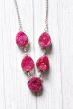 Load image into Gallery viewer, Pink Sugar Druzy Natural Gemstone Embedded Silver Plated Necklace
