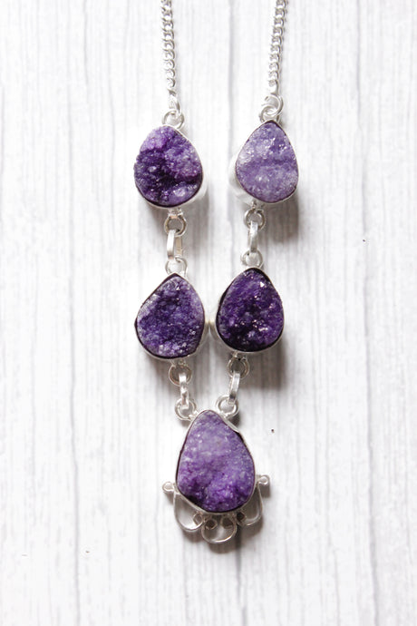 Purple Sugar Druzy Gemstone Embedded Ethnic Handmade Necklace