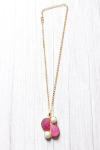 Baroque Pink Sugar Druzy Natural Gemstone Embedded Gold Plated Necklace
