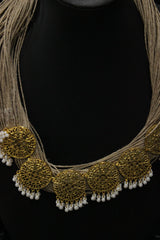 Multiple Jute Strings Hand Braided Necklace with Gold Finish Metal Charms