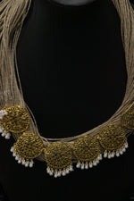 Load image into Gallery viewer, Multiple Jute Strings Hand Braided Necklace with Gold Finish Metal Charms
