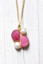 Load image into Gallery viewer, Baroque Pink Sugar Druzy Natural Gemstone Embedded Gold Plated Necklace
