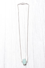 Green Chalcedony Cut Natural Gemstone Embedded Silver Plated Necklace