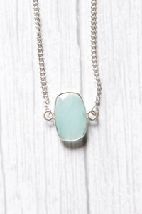 Green Chalcedony Cut Natural Gemstone Embedded Silver Plated Necklace