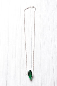 Chrome Diopside Cut Natural Gemstone Embedded Silver Plated Necklace