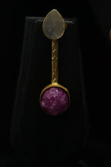 Pink & White Raw Natural Gemstones Embedded Gold Finish Wedding Bar Necklace Set