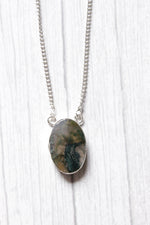 Load image into Gallery viewer, Green Moss Agate Oval Gemstone Embedded Silver Plated Necklace

